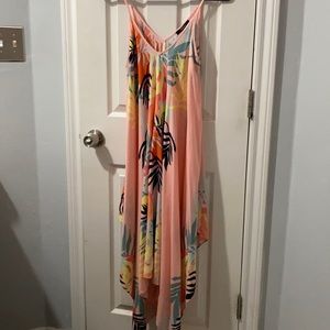 Forever 21 Multi Color Pink/Navy Palm Dress